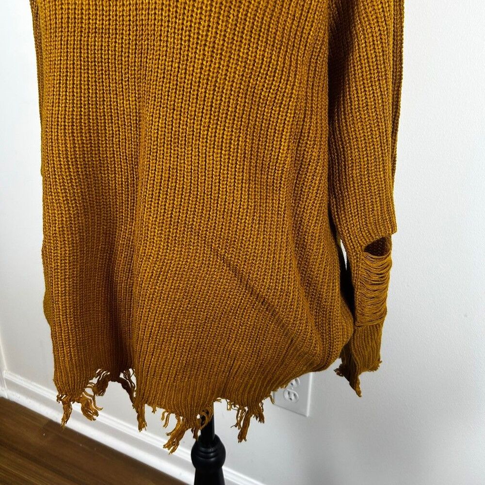 Full Circle Trends Mustard Yellow Distressed Cold Shoulder Sweater Womens 2X - Picture 3 of 10